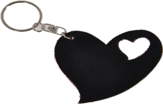 Double Heart Leather Keychain Lkdh07-black/red - Keychain (1038x523), Png Download