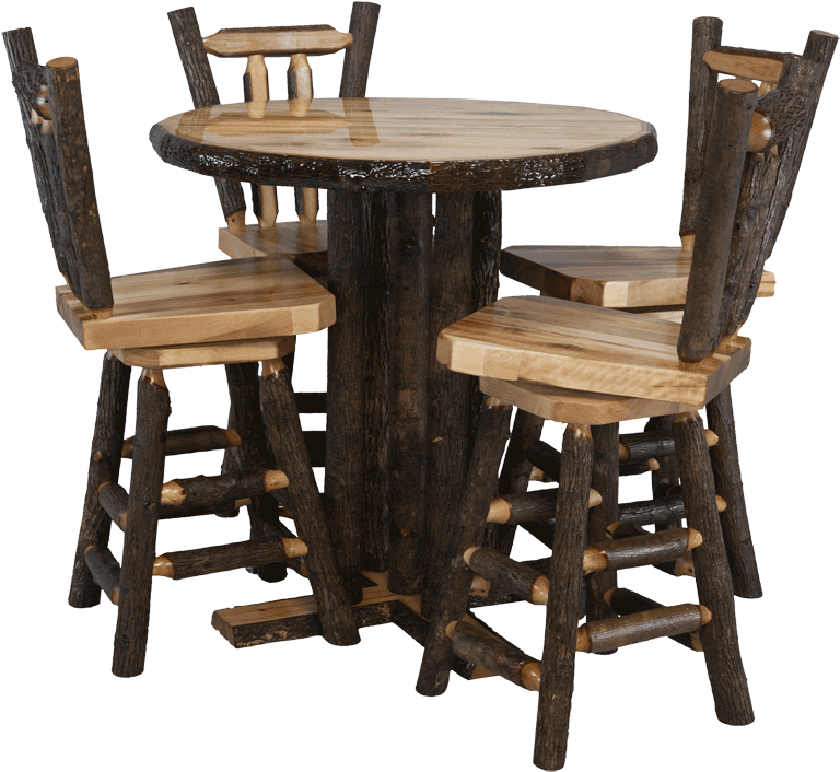 Hickory Log Pub Table And V-back Bar Stools - Chair (800x782), Png Download