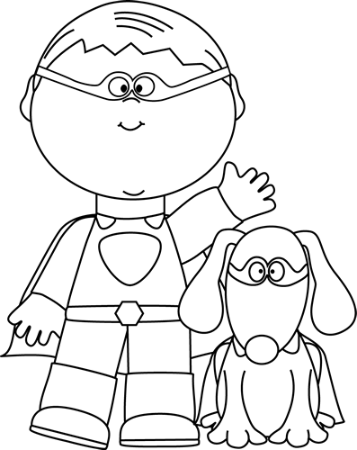Black And White Boy Superhero And Dog - Superhero (397x500), Png Download