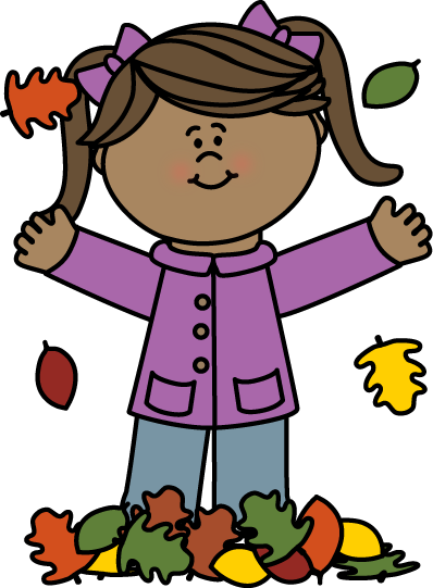 Girl Playing In Leaves Clip Art - Pronoun Flashcards (398x541), Png Download