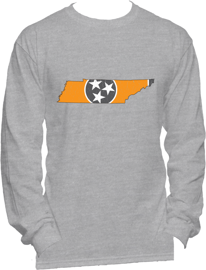 Tennessee Flag State Outline Orange Mens Long Sleeve - Navy Blue Long Sleeve Tee (1000x1000), Png Download
