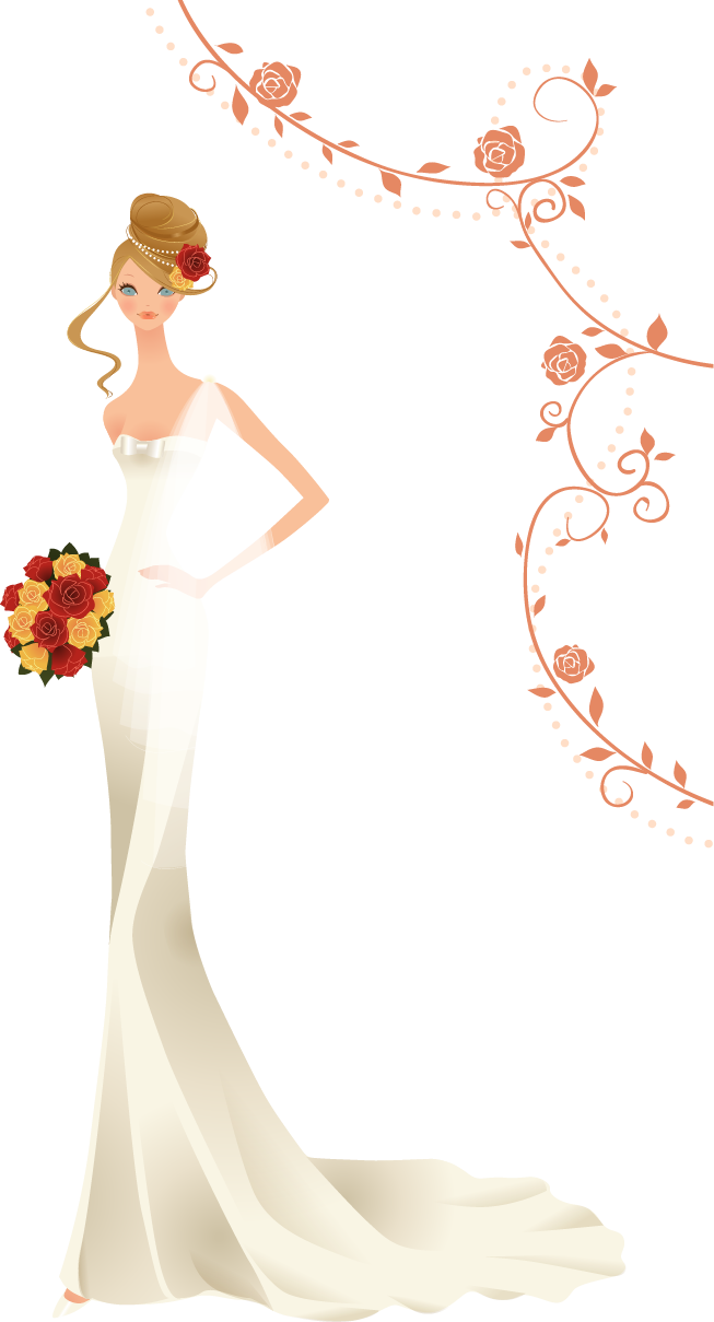 Bride Contemporary Western Wedding Dress Clip Art - Wedding (653x1209), Png Download