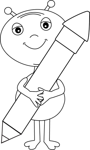 Net Clip Art Alien Black White Line Art Svg - Alien School Clipart Black And White (299x500), Png Download