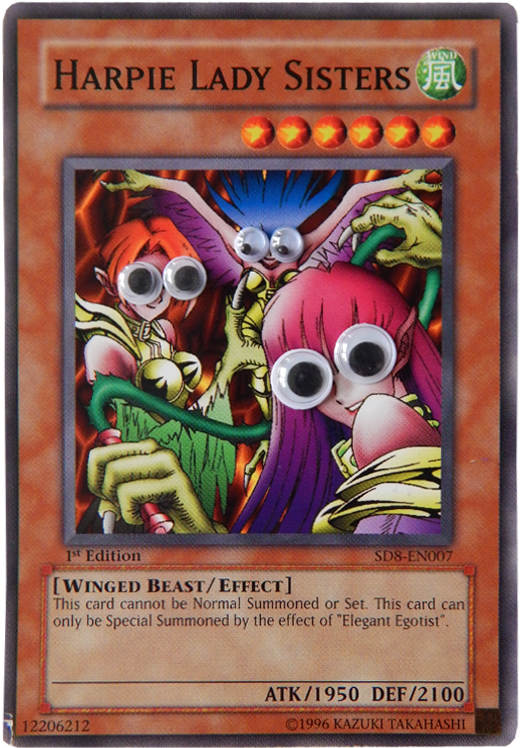 Harpie Lady Sisters With Googly Eyes - Helios Duo Yugioh (566x800), Png Download