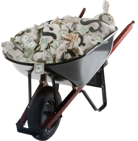 Money In Wheelbarrow - Money In A Wheelbarrow (588x600), Png Download