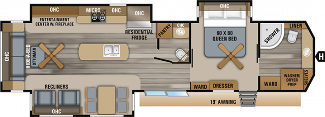 2019 Jay Flight Bungalow 40fbts - Floor Plan (640x231), Png Download