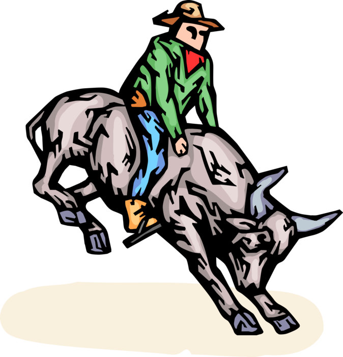 Vector Illustration Of Rodeo Cowboy Rides Bronco Bull - Illustration (674x700), Png Download