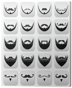Beard With Moustache Or Mustache Vector Icons Set Canvas - Beard And Moustache Black And White (400x400), Png Download
