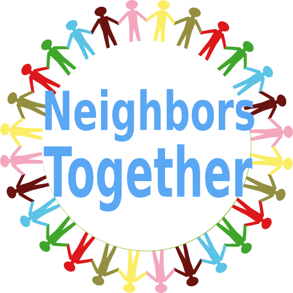 Holding Hands Stick People Multi Coloured Png - Neighbors Together (600x600), Png Download