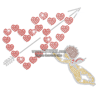 Romantic Couple Hearts & Cupid's Arrow Iron-on Rhinestone - Illustration (450x450), Png Download