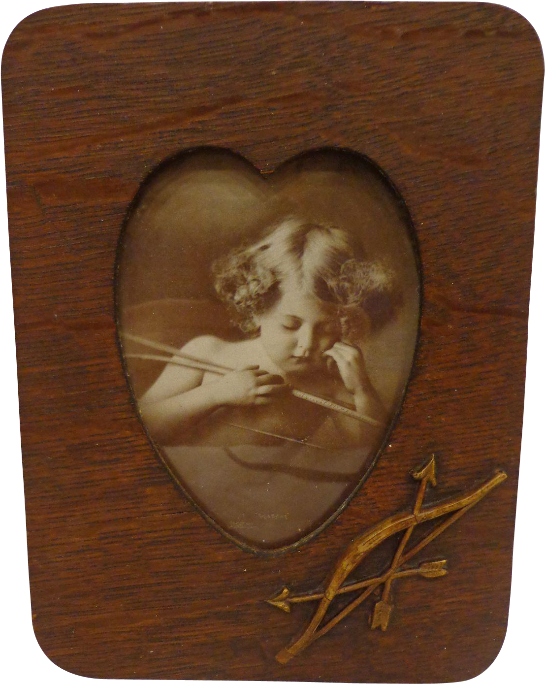 Antique Oak Bow And Arrow Heart Frame Arts & Crafts - Picture Frame (1388x1388), Png Download