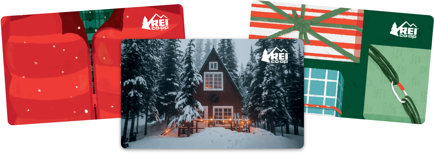 Three Winter Holiday Themed Gift Card Designs - Rei Co-op Gift Card (1796x666), Png Download