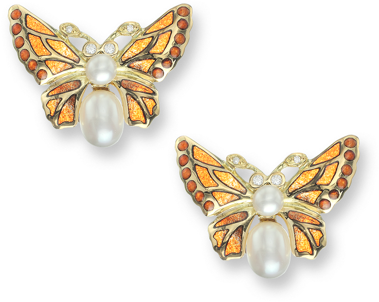 Nicole Barr Designs 18 Karat Gold Butterfly Stud Earrings-orange - Earring (800x800), Png Download