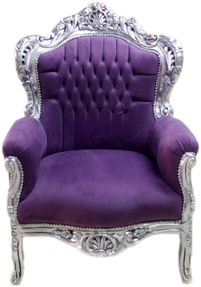 Big Baroque Armchair Silver Frame, Purple Velvet - Baroque (570x570), Png Download