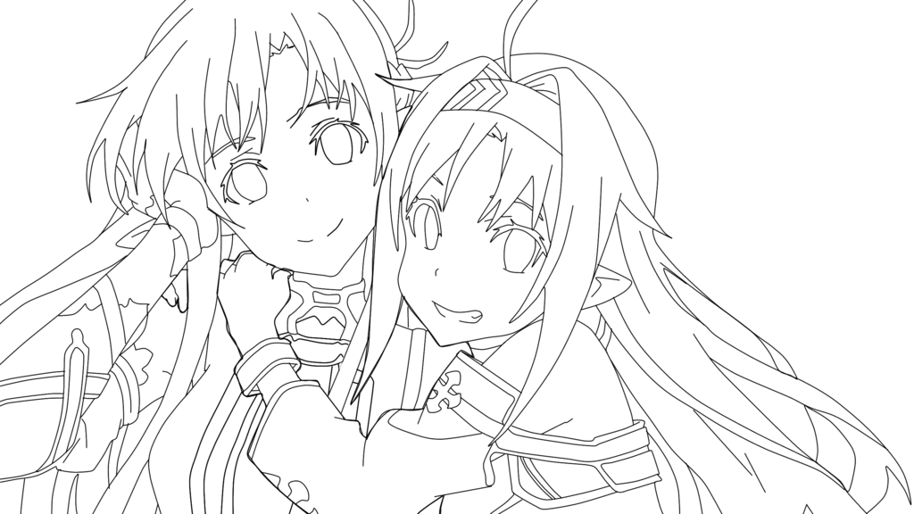 Deviantart Anime Lineart - Asuna And Yuuki Lineart (1024x576), Png Download