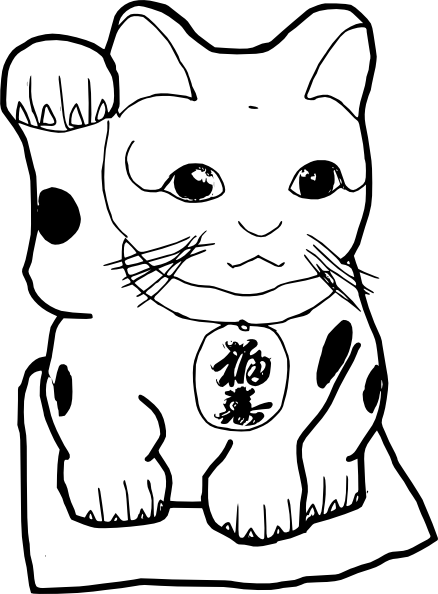 Cartoon Cat Svg Downloads - Lucky Cat Colouring Page (438x594), Png Download