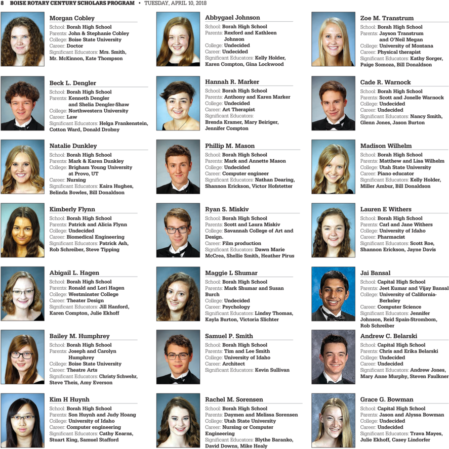 8 Boise Rotary Century Scholars Program Tuesday, April - Tiffany Adamson High Sierra Management (960x960), Png Download