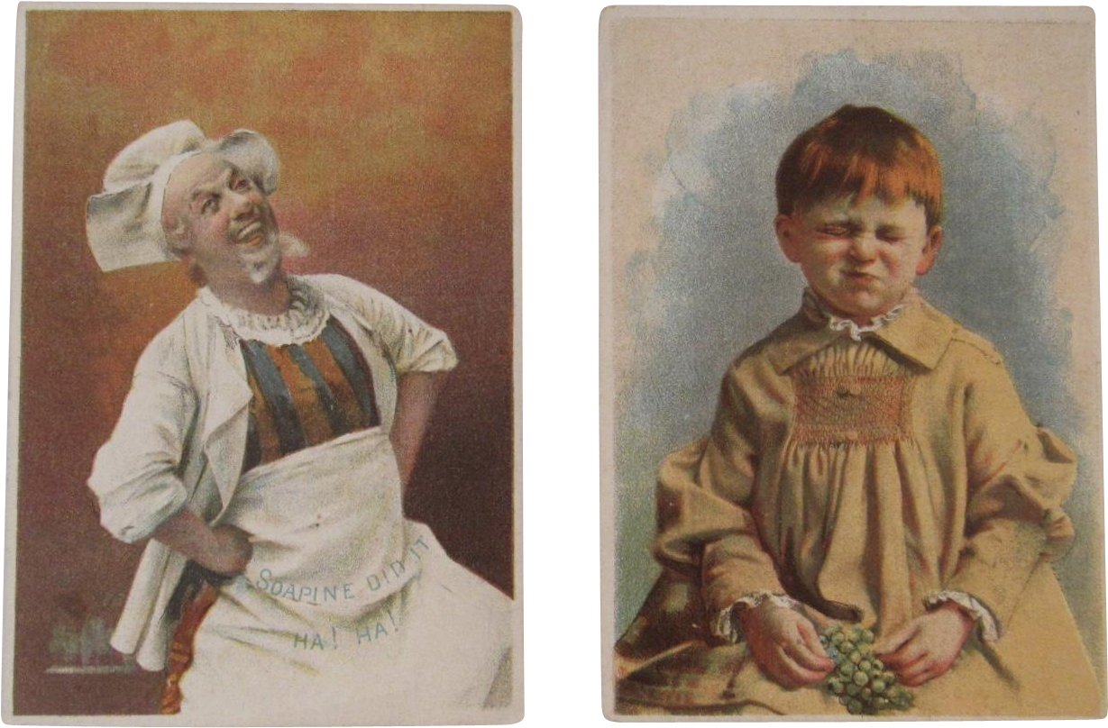 2 Soapine Victorian Trade Cards Happy Chef And Sad - Child (1228x1228), Png Download