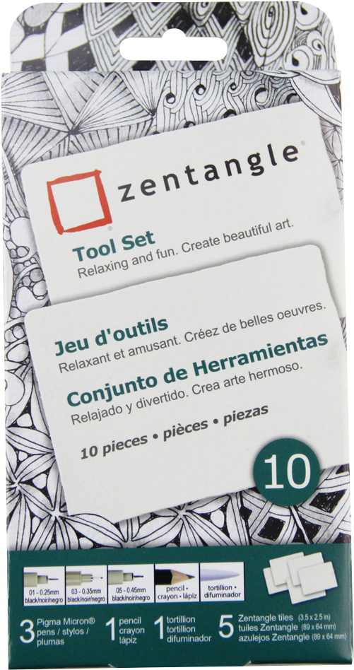 Pigma Zentangle Atc White Tile Set Of - Zentangle Tool Set 10pc-white Tiles (559x999), Png Download