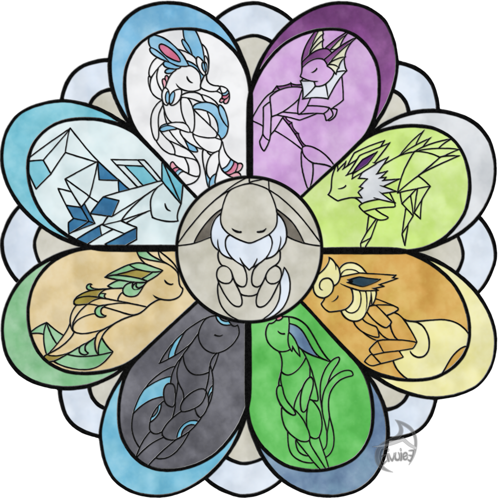 Eeveelutions In Stained Glass 2 Shiny Variant By Evolifanno1-d9s4ayz - Eevee Evolutions Stained Glass (1024x1024), Png Download