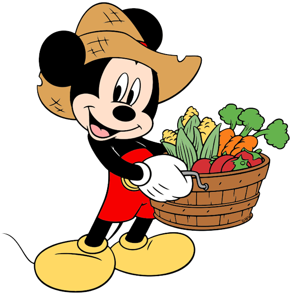 Farmer Mickey Carrying Basket Of Vegetables - Mickey Mouse (568x576), Png Download