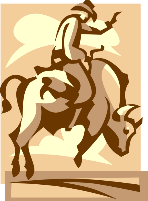 Vector Illustration Of Rodeo Cowboy Rides Bronco Bull - Cross Stitch Cowboy (516x700), Png Download