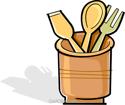 Wooden Utensils In A Crock-pot Royalty Free Vector - Colher De Pau Vetor Png (480x402), Png Download