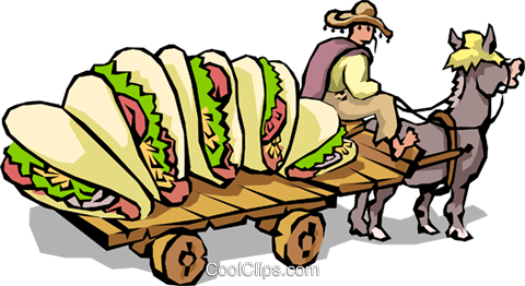 Man With Donkey And Cart Full Of Tacos Royalty Free - Tacos Clipart (480x262), Png Download