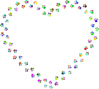 Dog Paw Heart Cat Printing - Paw Prints In A Heart Black And White (378x340), Png Download