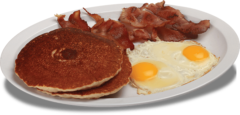 Pancakes W Eggs And Bacon - Bacon And Eggs (775x373), Png Download