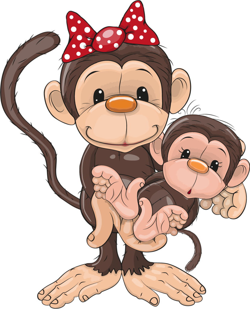 Safari & Zoo - Mom And Baby Monkey Cartoon (827x1024), Png Download
