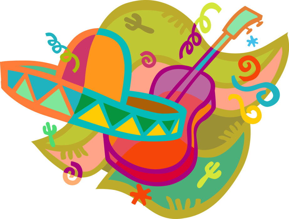 Vector Illustration Of Mexican Sombrero Hat With Acoustic - Cinco De Mayo (923x700), Png Download