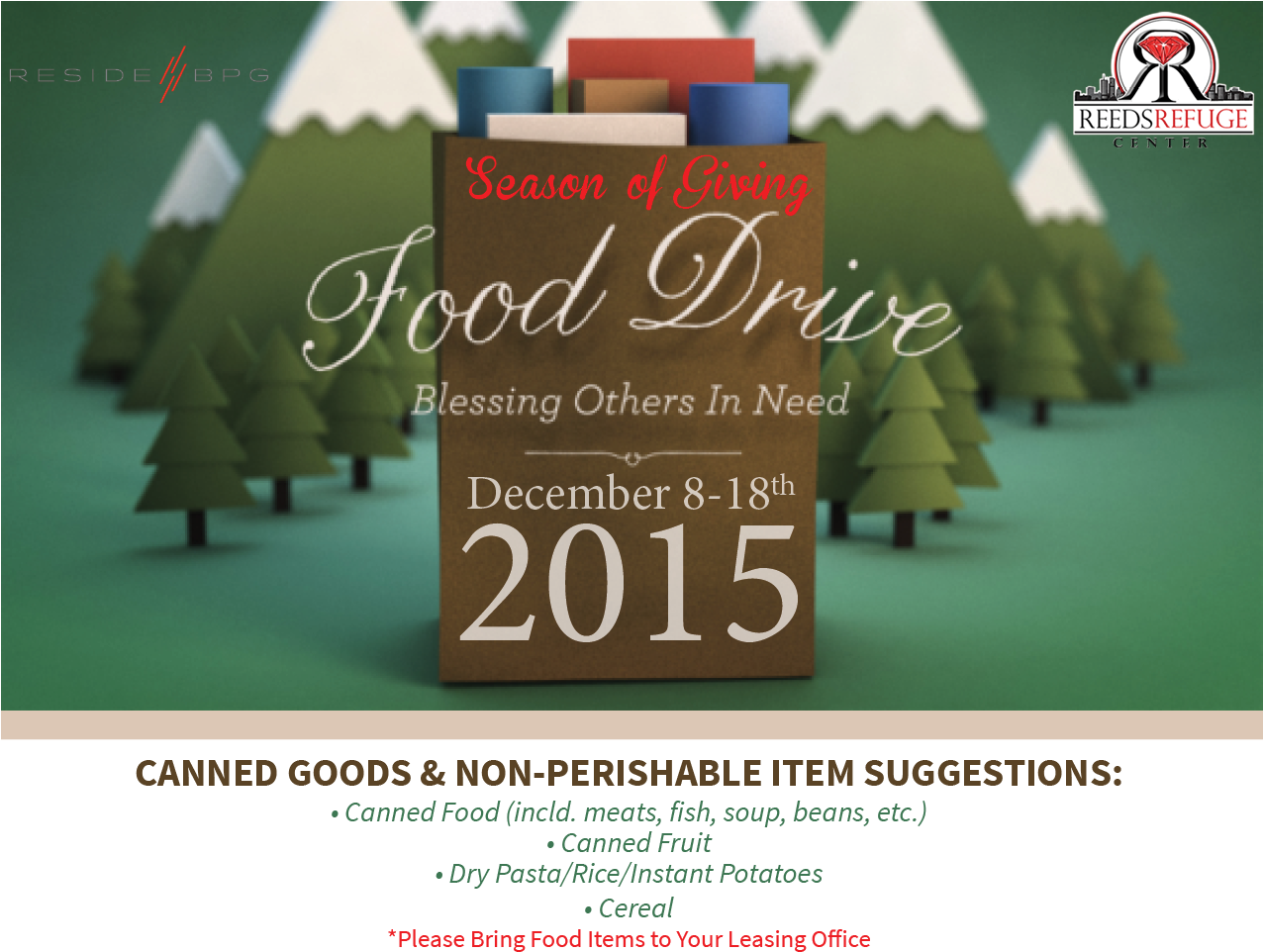 Residebpg Food Drive For Reeds Refuge - Christmas Food Drive (1275x975), Png Download