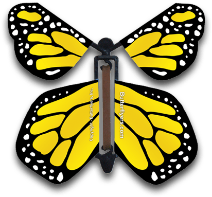 Yellow Rose Wind Up Flying Butterfly - Flying Butterfly Card (450x415), Png Download