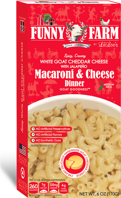 Macaroni & Cheese Dinner Goat Cheddar Cheese With Jalapeño - Funny Farm - Macaroni & Cheese Dinner With Goat (419x710), Png Download
