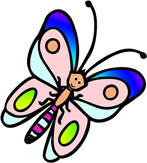 Butterfly Clipart Picture Black And White - Colored Butterfly Cartoon (531x583), Png Download