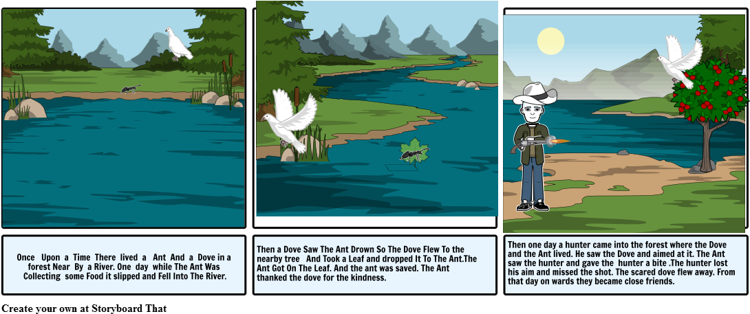 The Ant And The Dove - Ant And The Dove And The Hunter (1106x465), Png Download