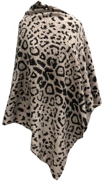 Animal Print Poncho With Embellishments- Leopard - Animal Print (357x600), Png Download