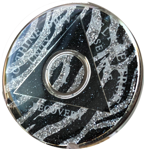 Aa Medallion Zebra Animal Print Sobriety Chip Year - Circle (463x480), Png Download