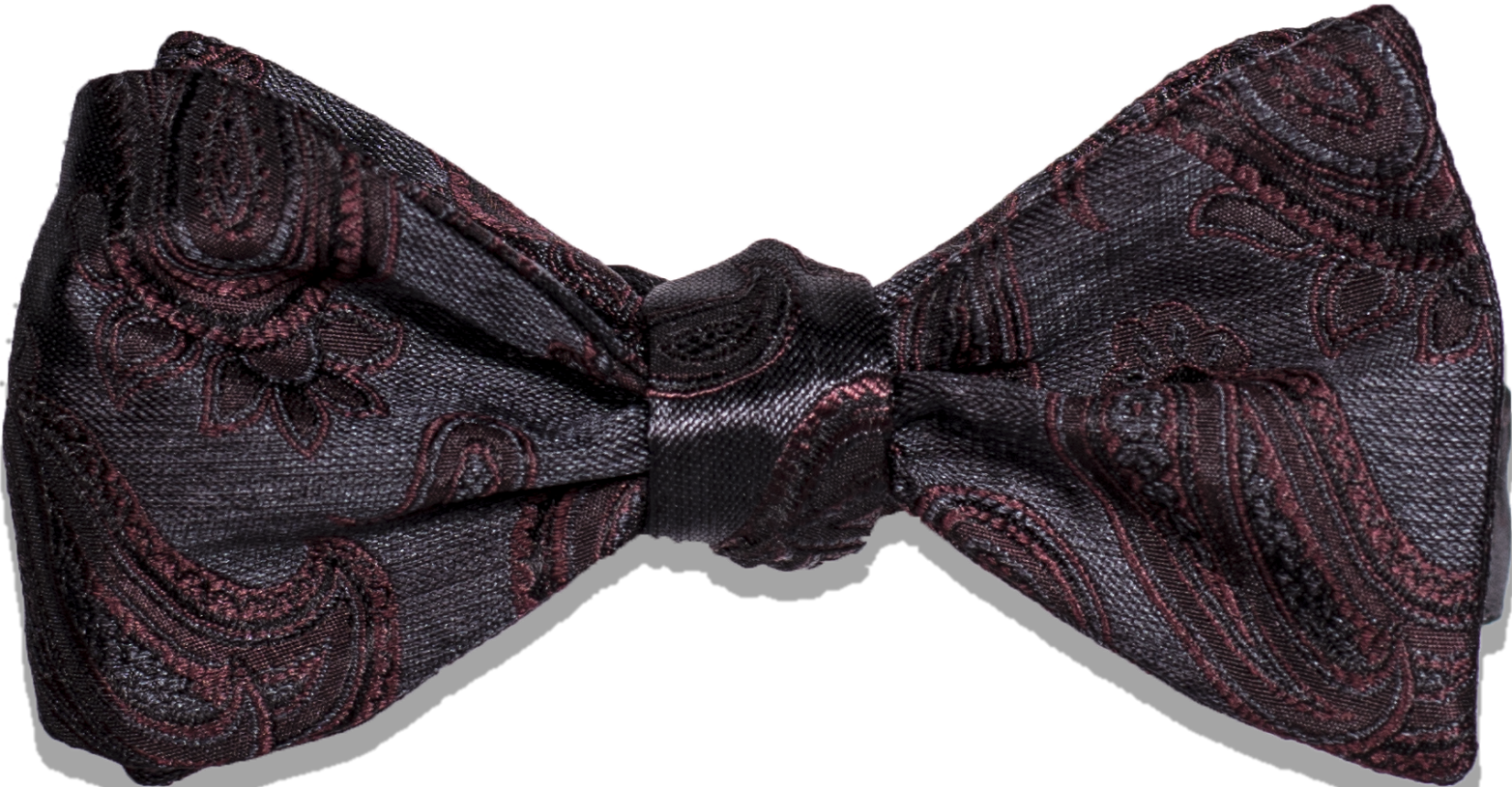 Black With Burgundy Red Woven Paisley Silk Bowtie - Silk (1564x815), Png Download