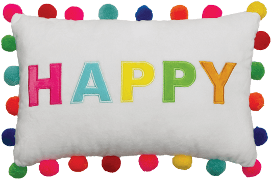 Picture Of Happy Pom Pom Embroidered Pillow - Cushion (550x550), Png Download