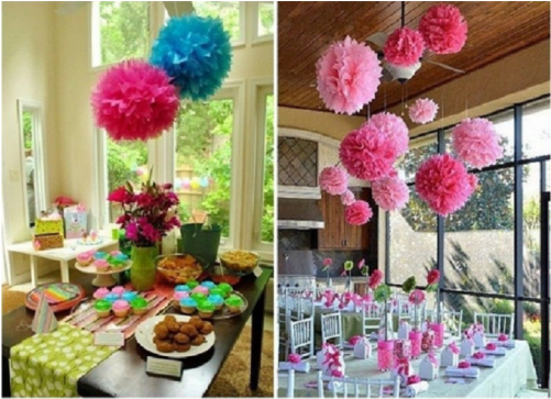 5pcs Set Of Large 10-inch Tissue Paperpom Pom Flowers - Birthday (500x500), Png Download