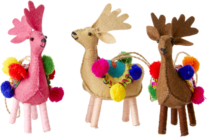 Reindeer Christmas Ornaments With Pom Poms By Rice - Ceramic (1000x1000), Png Download