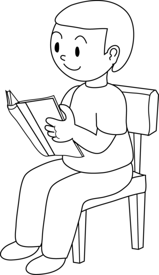 Line Art Of Little Boy Reading - Clip Art Black And White Sit (318x550), Png Download