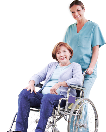 Old Woman In Wheelchair With Her Caregiver - Wheelchair (714x560), Png Download