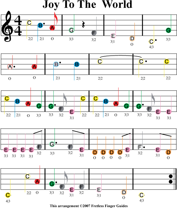 Joy To The World Easy Color Coded Violin Sheet Music - Joy To The World Nuty (595x707), Png Download