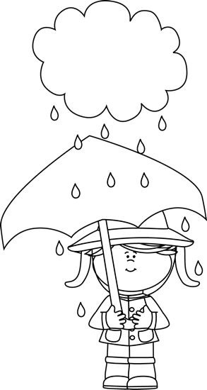 Black And White Girl Under A Rain Cloud - Raining Clipart Png Black And White (293x550), Png Download