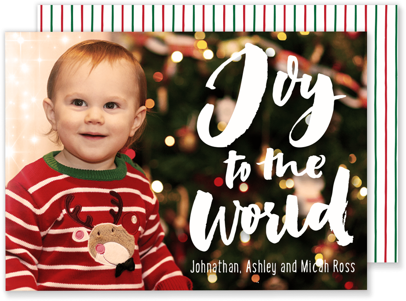 Joy To The World Stripe Christmas Card - Weiße Elegante Glückliche Feiertags-foto-karte - Postkarte (1500x1073), Png Download