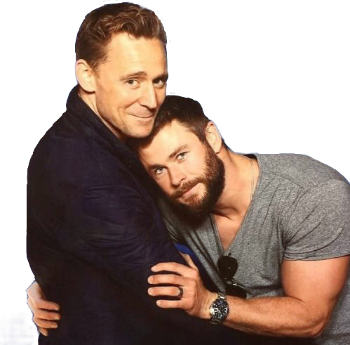 Tomhiddleston Chrishemsworth Loki Thor Lokiodinson - De Chris Hemsworth Tom Hiddleston Chris Evans Robert (499x491), Png Download