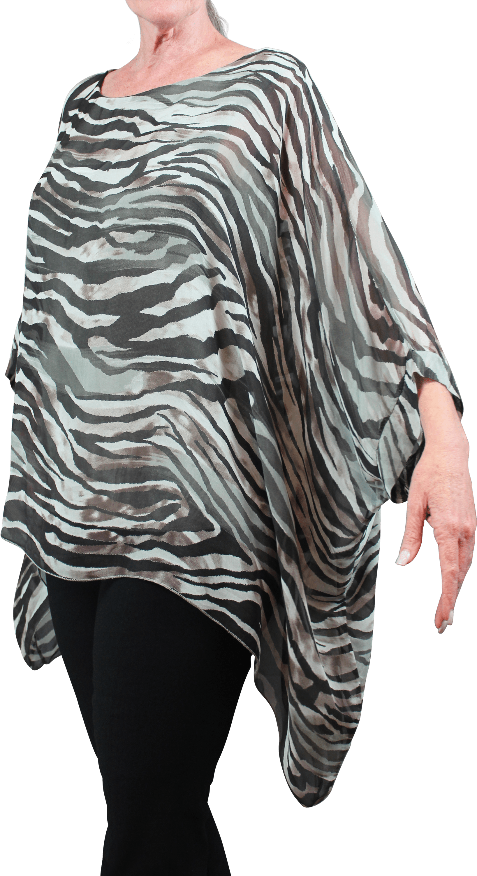 Silk Kaftan Scoop Neck Zebra Print Olive - Blouse (2000x3000), Png Download